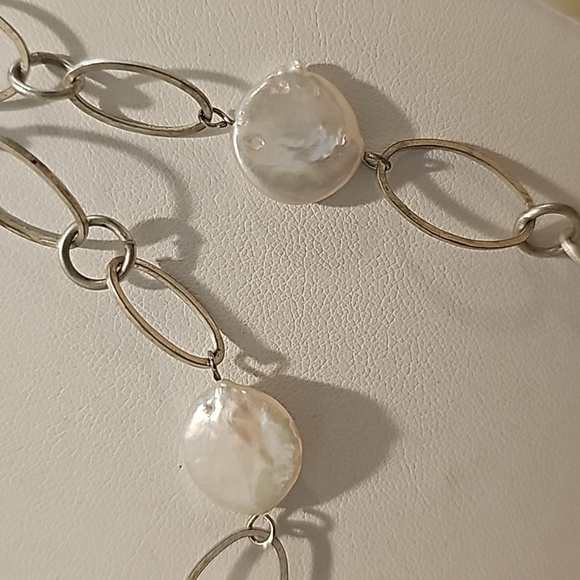Rosy White FWP Fresh Water Blister Pearl Oval Link Vintage Necklace. - Picture 5 of 6